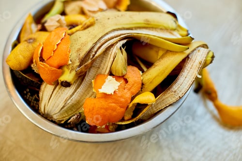 Preview: Top view of organic composting with leftover from kitchen, Recycling scraps concept