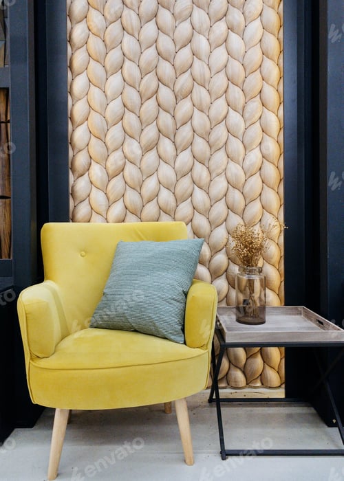 Preview: Cozy Yellow Armchair with Decorative Wall Panels