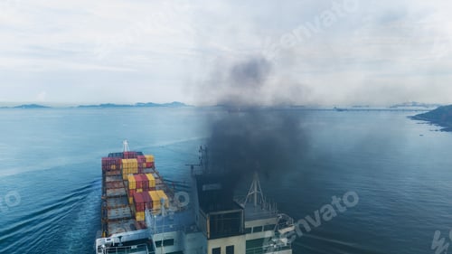 Preview: Smoke exhaust gas emissions carbon dioxide from cargo lagre ship container ship,Marine diesel
