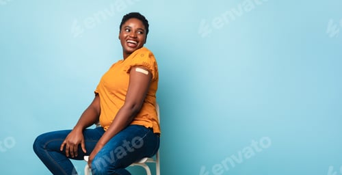 Preview: Cheerful Woman Sitting with Bandage on Arm