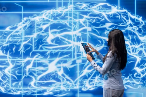 Preview: Computer scientist solving tasks on tablet with artificial intelligence
