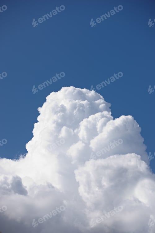 Preview: Nature, heaven and environment with clouds in blue sky for space, peace and climate. Sunshine, mock
