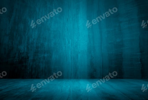 Preview: Vintage grunge blue concrete texture studio wall background with vignette.