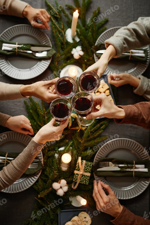 Preview: Friends Enjoying Christmas Dinner Top View