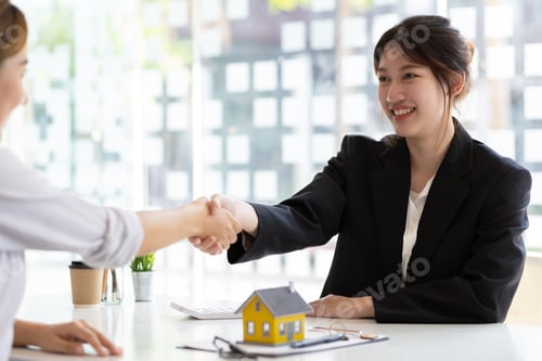 Preview: Businesswoman or real estate agent shakes hands with a client.