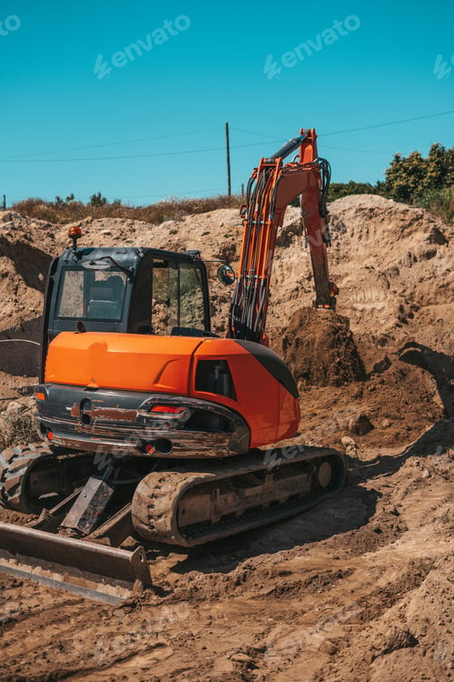 Preview: Backhoe excavator digging on dirt
