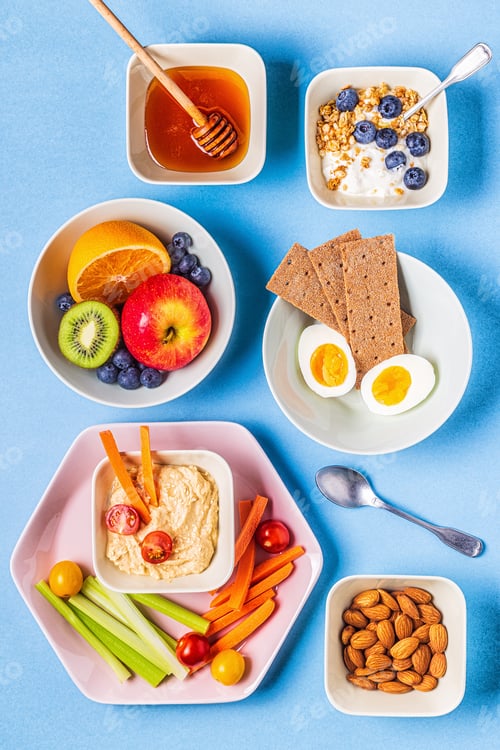 Preview: Healthy snack on a pastel background.