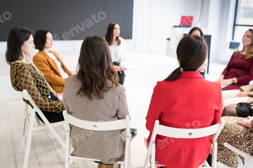 Preview: Rear view of group therapy session concept.