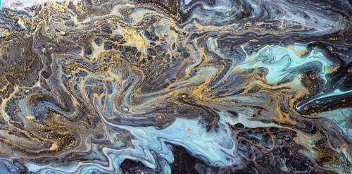 Preview: Abstract Marble art wallpaper in blue shades with golden splashes.