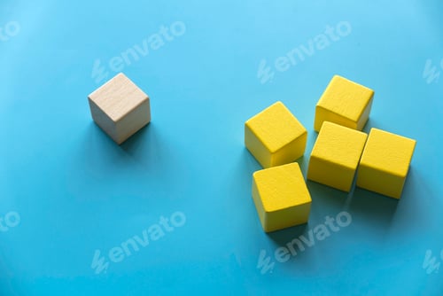 Preview: Category concept. Different shape of yellow wooden geometry block rearrange into its category.