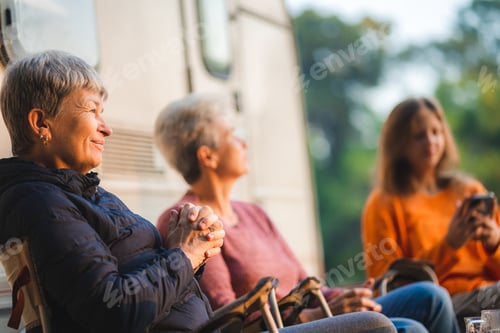 Preview: group of people family enjoy camping outdoor activity with nature, camp site living in happy time