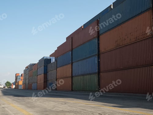 Preview: Cargo have forklift container full blue and red color copy space import export shipping logistics in