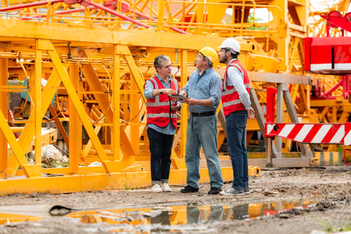 Preview: Foreman and worker on construction crane inspection is made to transport the crane