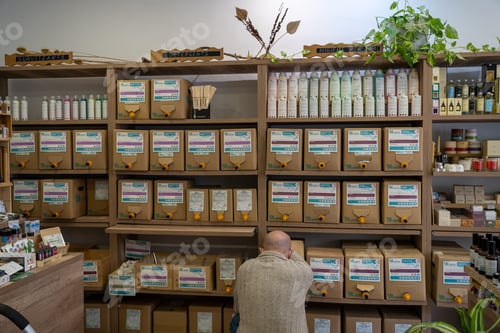 Preview: Barcelona, Spain December 9, 2021: organic natural and vegan soap shop
