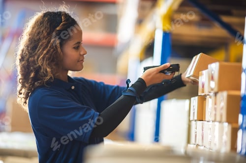 Preview: African American woman are work with business distribution inventory in warehouse factory