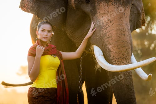 Preview: Elephant and woman in Thailand