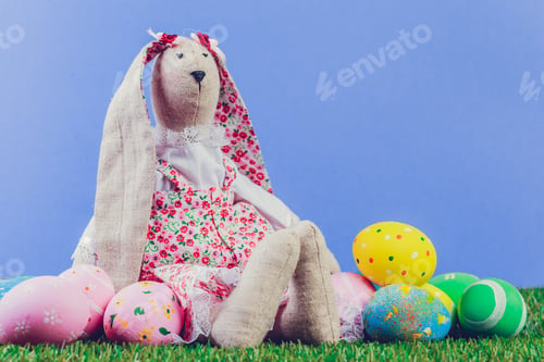 Preview: Easter eggs on green grass