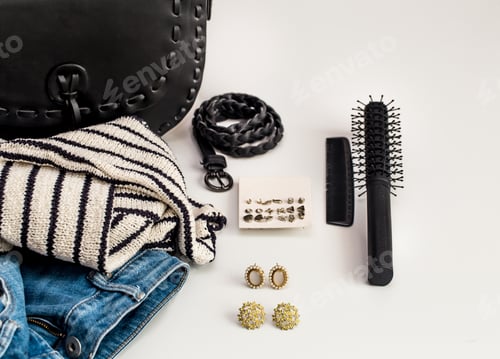 Preview: set is stylish fashionable clothes on white background