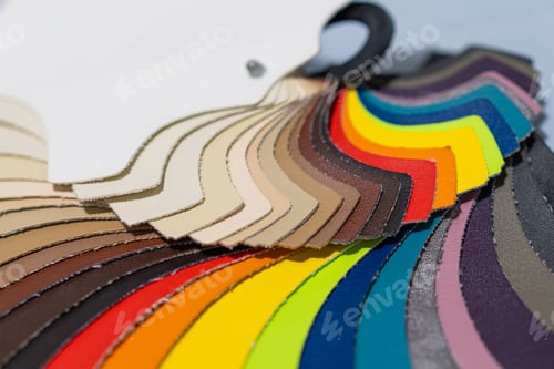 Preview: Catalog of multicolored imitation leather from matting fabric texture background