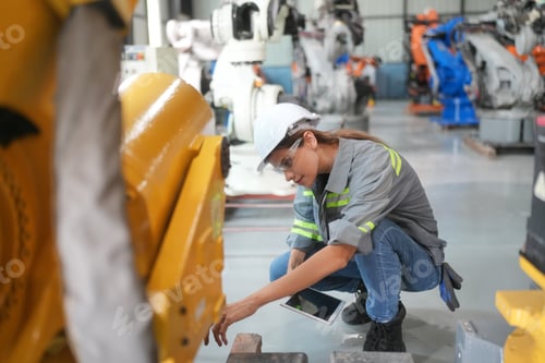 Preview: Tech industry. Business industry technology, people and tech. Engineer working in factory.