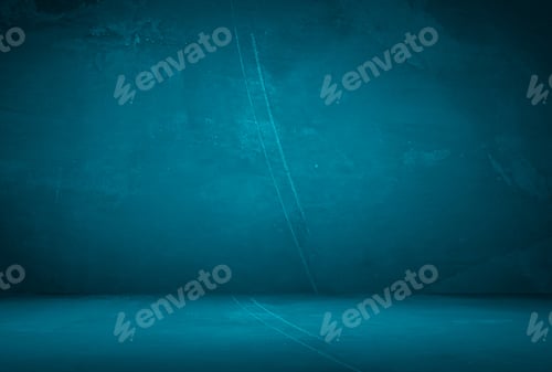 Preview: Vintage grunge blue concrete texture studio wall background with vignette.
