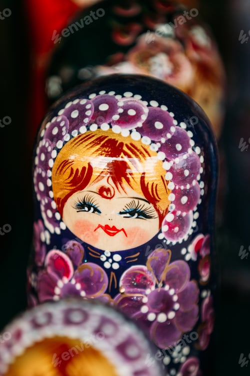 Preview: Colorful Russian Nesting Doll Matreshka At Market.