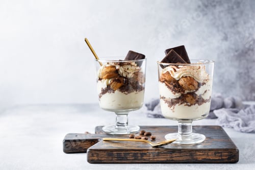 Preview: Homemade Italian dessert tiramisu with savoiardi and mascarpone