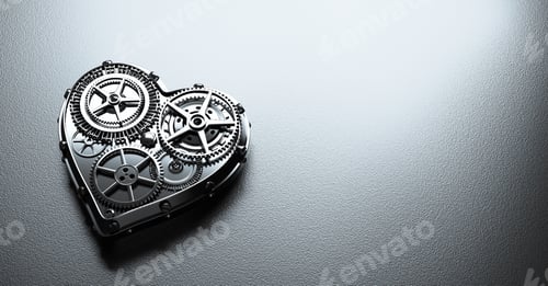 Preview: Heart shape clockwork. Gears and cogs mechanism. Valentine's Day