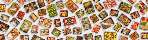 Preview: Creative Banner For Food Delivery With Prepared Healthy Meals In Foil Containers