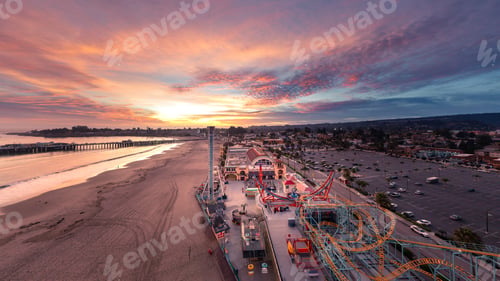 Preview: Santa Cruz Boardwalk Aerial View at Sunset, California