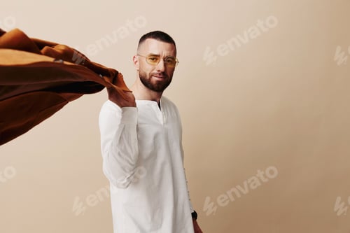 Preview: Face isolated casual handsome beard background person young adult portrait attractive men