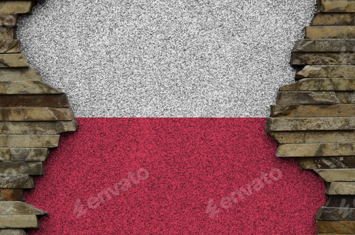Preview: Poland flag depicted in paint colors on old stone wall close up