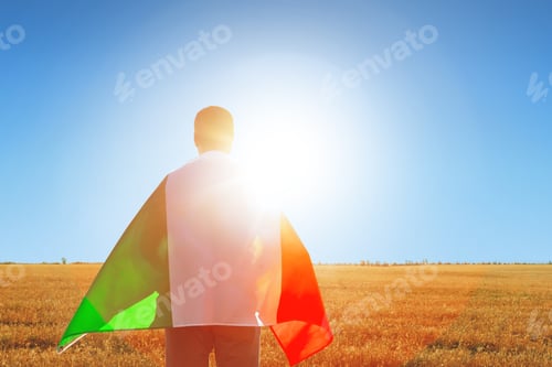 Preview: Man with a flag of Italy standing in field