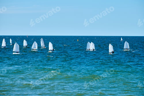 Preview: Blue sea sailing regatta, nautical spectacle sport sailing competition among yacht club