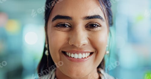 Preview: Creative, professional and portrait of business woman with smile for editing, publishing and journa