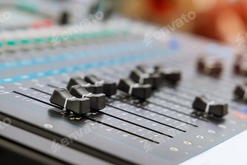 Preview: The audio equipment, the control panel of a digital studio mixer sound control