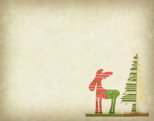 Preview: Christmas Tree And Deer On Antique Vintage Paper Background