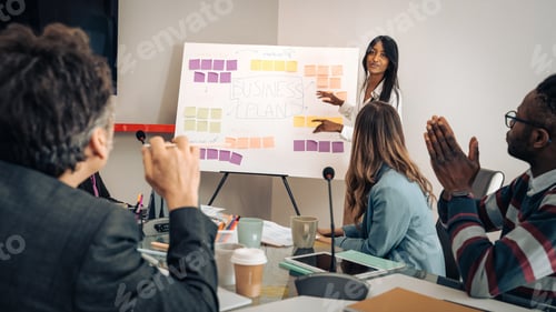 Preview: Engaging business meeting with a presenter explaining a strategic plan to attentive colleagues