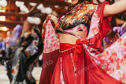 Preview: Beautiful gypsy girls dancing in traditional floral dress