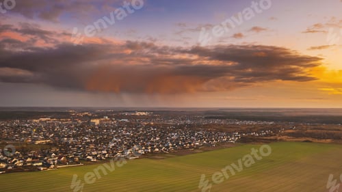 Preview: Dobrush, Gomel Region, Belarus. Aerial View Of Residential Area With Houses In Countryside. Sunny