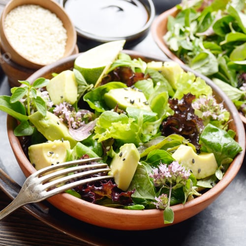 Preview: Clay dish with salad of avocado