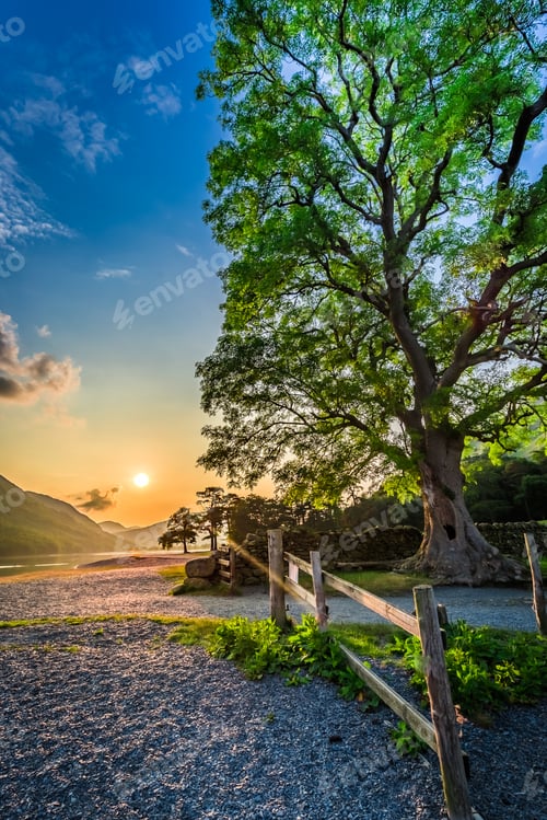 Preview: Beautiful dusk at lake in District Lake, England