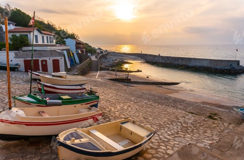Preview: Sunset in the fishing port of the town of Guethary in the province of Lapurdi. French Basque Country