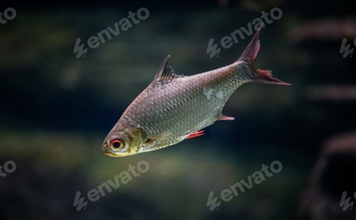 Preview: Selective focus shot of a common rudd fish swimming underwater