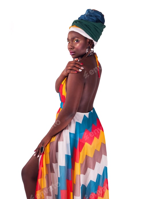 Preview: Studio fashion portrait of African black woman with vibrant make up.
