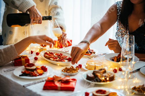 Preview: Festive Meal Celebration with Decorations and Appetizers