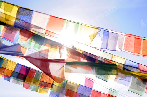 Preview: Colorful Tibetan prayer flags at boudhanath stupa in Kathmandu, Nepal