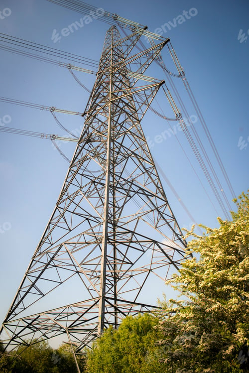 Preview: Electricity pylon against a blue sky