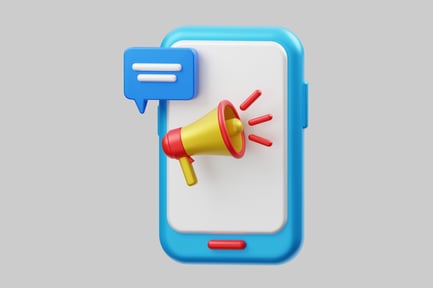 Visualização: Marketing móvel com megafone e chat