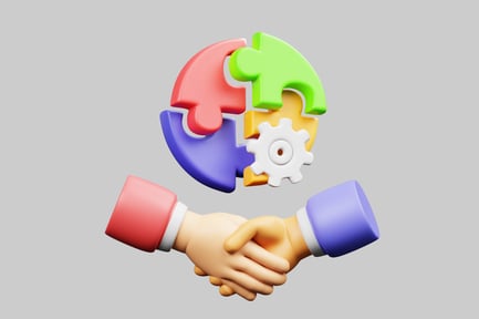 Preview: Partnership jigsaw gear handshake symbol